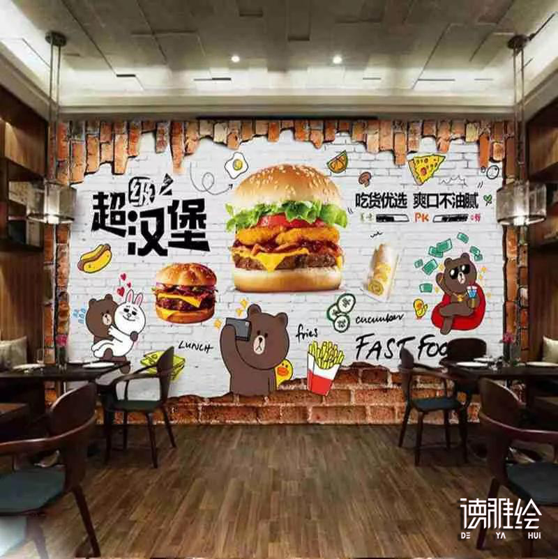 手绘墙图片|餐饮汉堡店面墙绘设计效果图