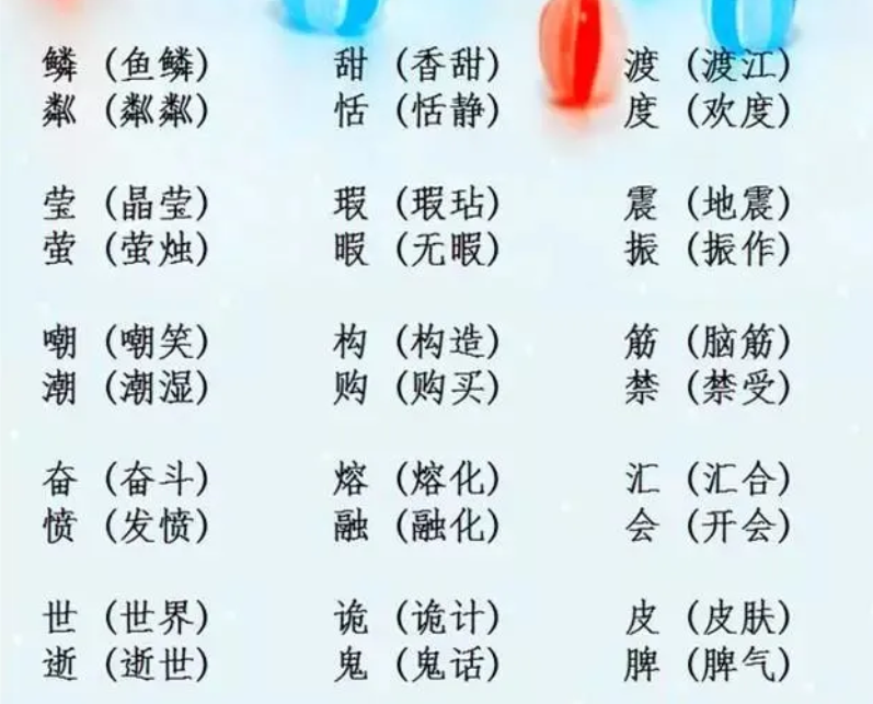 小学语文必考辨字组词汇总