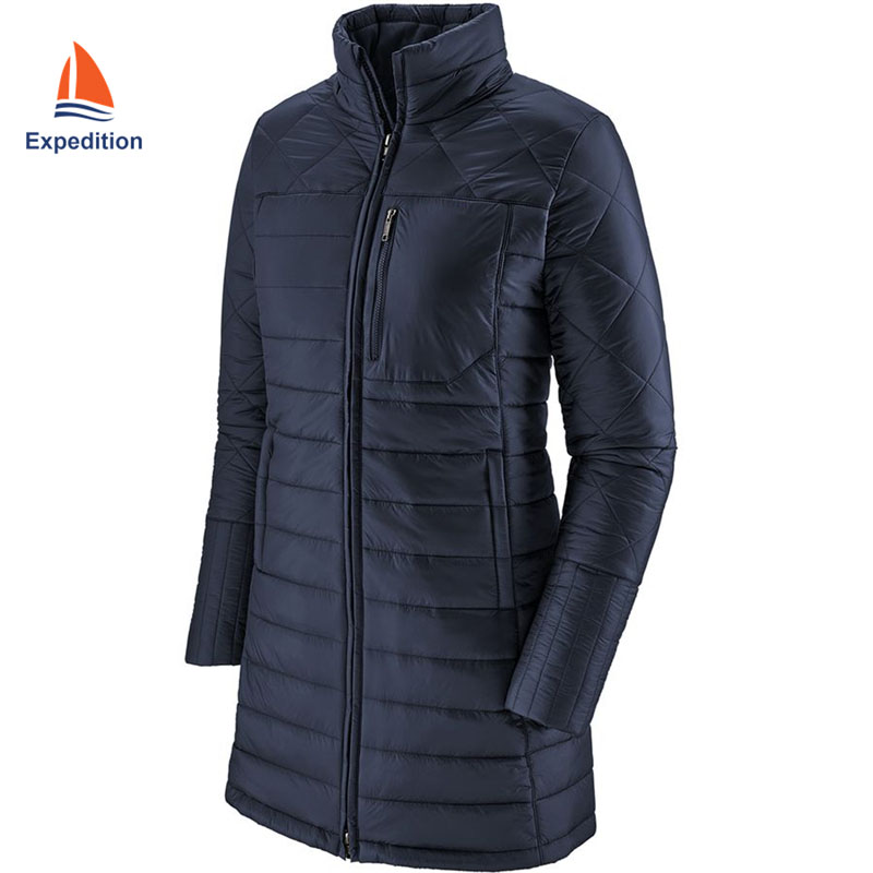 IJ-016-Insulated Jackets for women, lnot waterproof, long and quilting style, outshell+polyfill+lining, used for normal working, outing, climbing, camping,etc, in spring, autumn, winter.