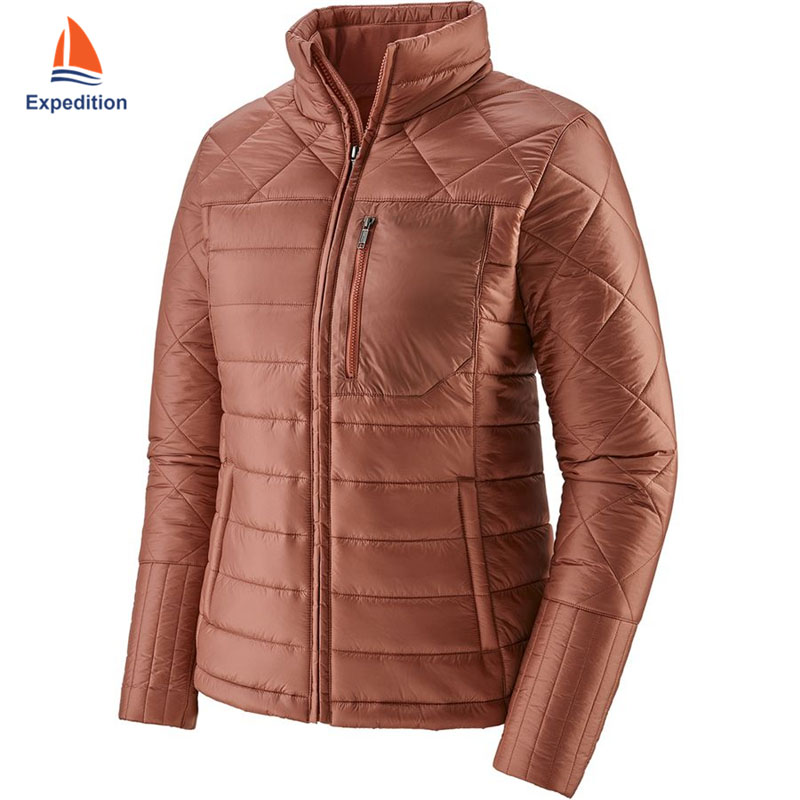 IJ-022-Insulated Jackets for women, not waterproof, quilting style, GRS , outshell+polyfill+lining, used for normal working, outing, climbing, camping,etc, in spring, autumn, winter.