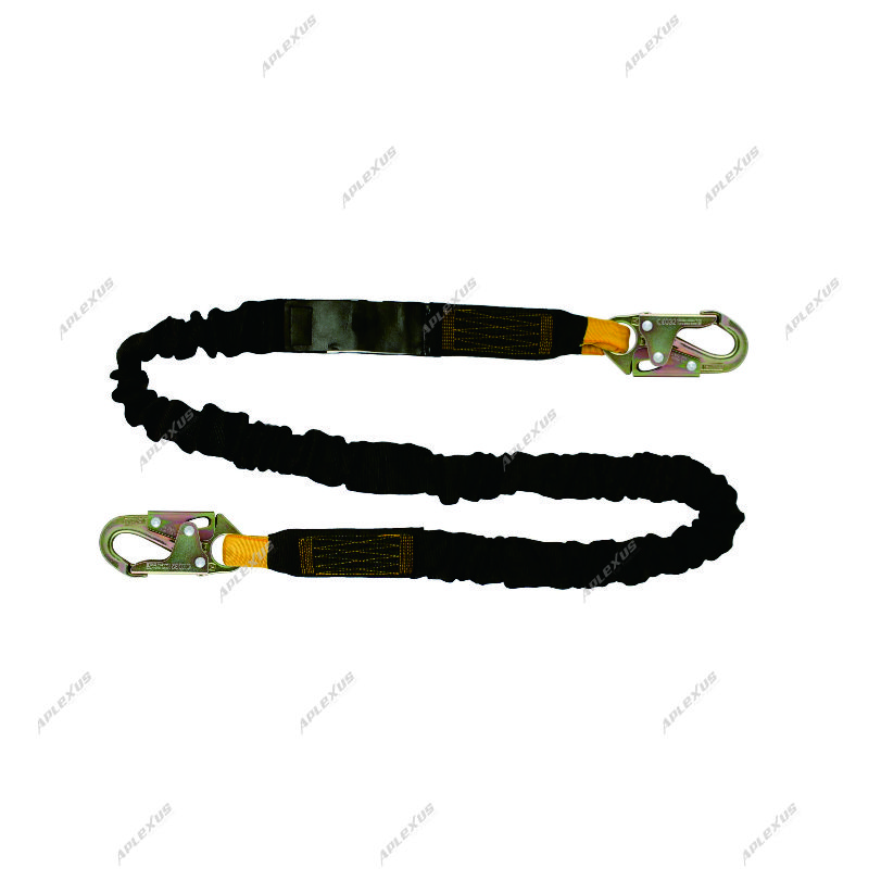 Single elastic leg shock absorbing lanyard