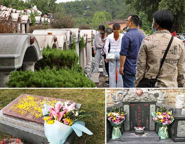 园区拜祭,延续孝道、鲜花水果供奉