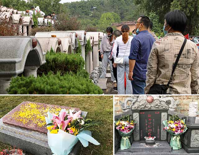 园区拜祭，延续孝道、鲜花水果供奉