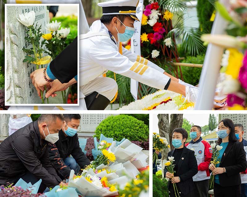4嘉宾及捐献者家属向纪念碑、纪念柱献花