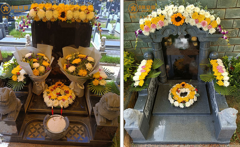 墓碑装饰鲜花