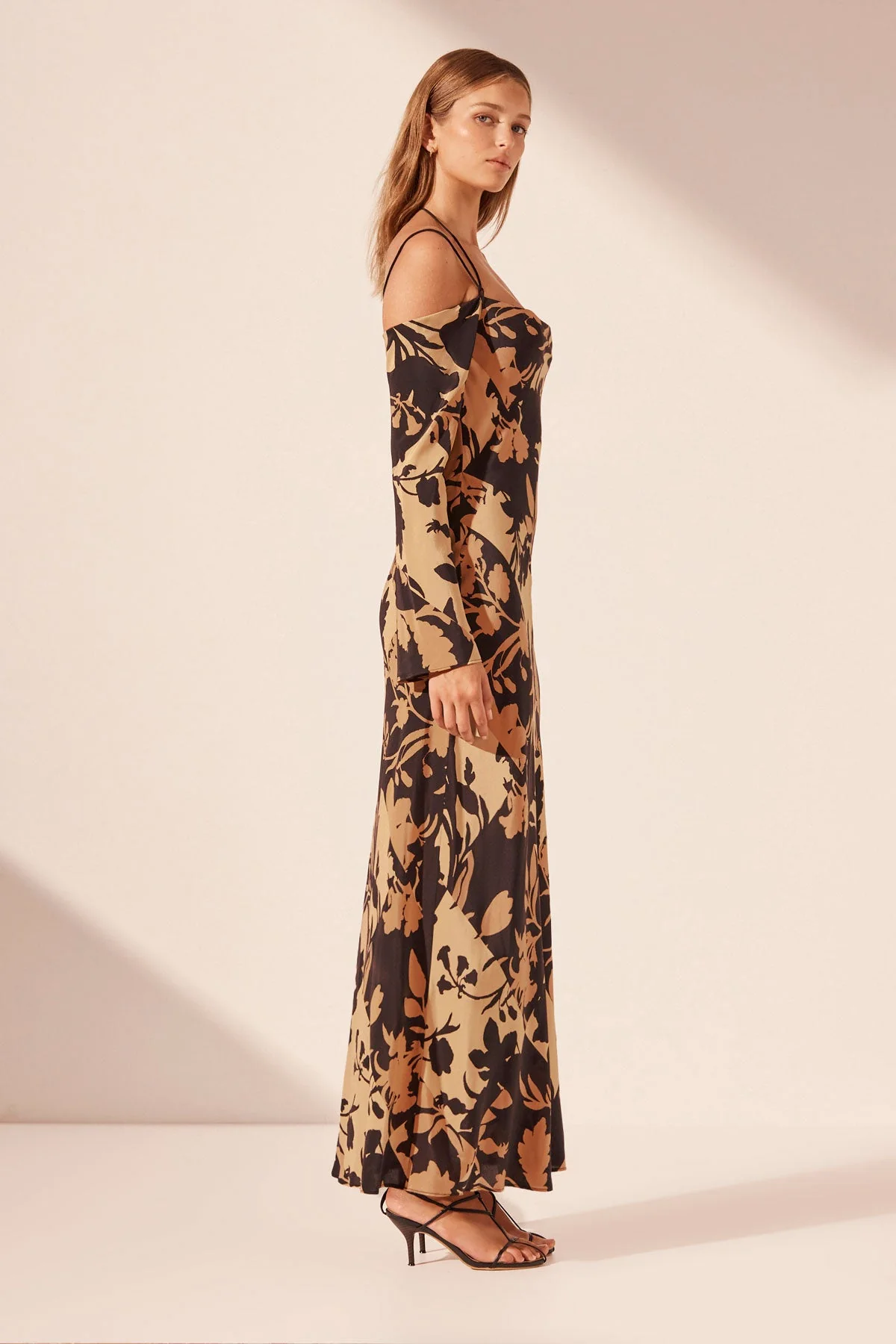 Lai Silk Off The Shoulder Tie Maxi Dress