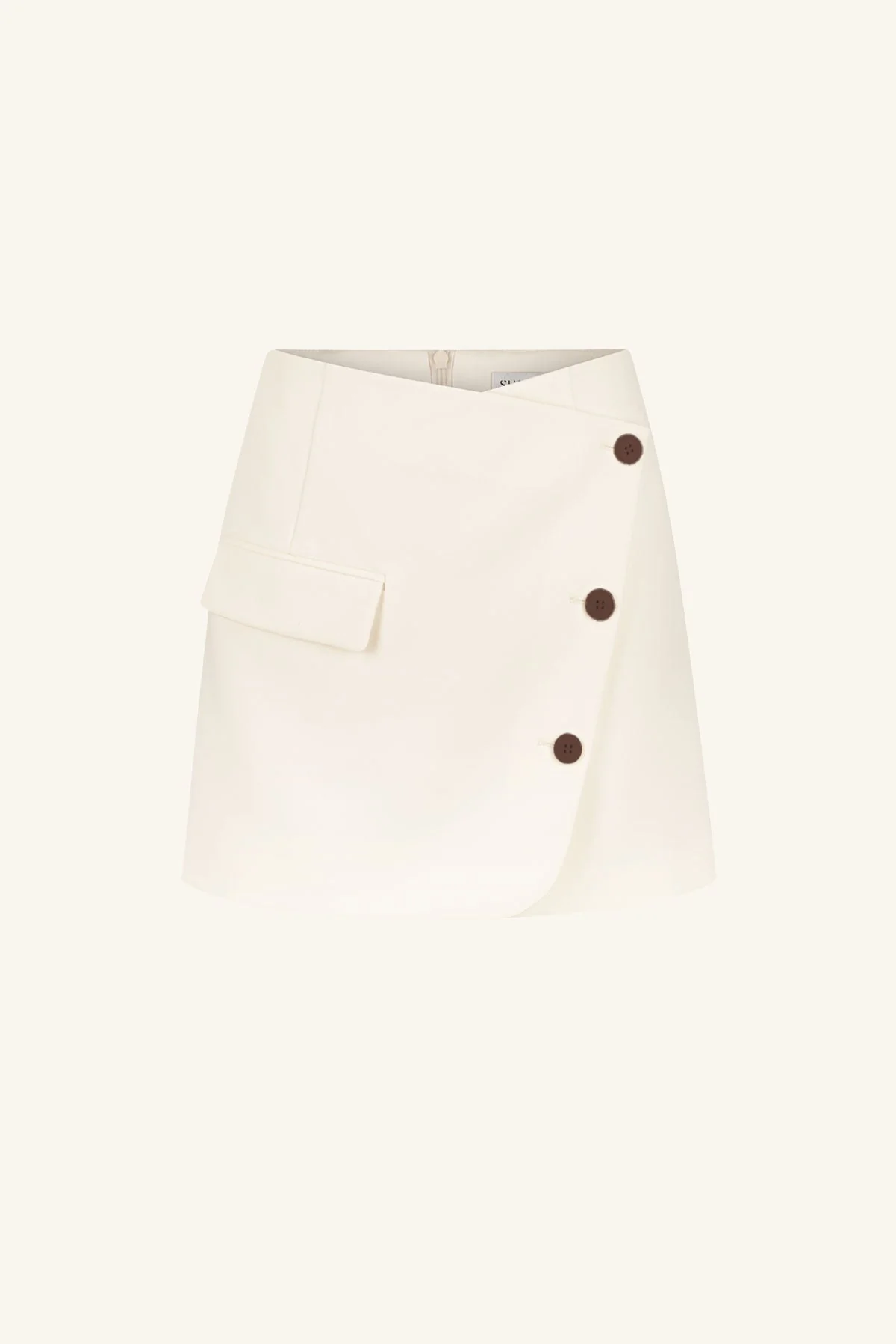 Irena Asymmetrical Button Mini Skirt - Cream