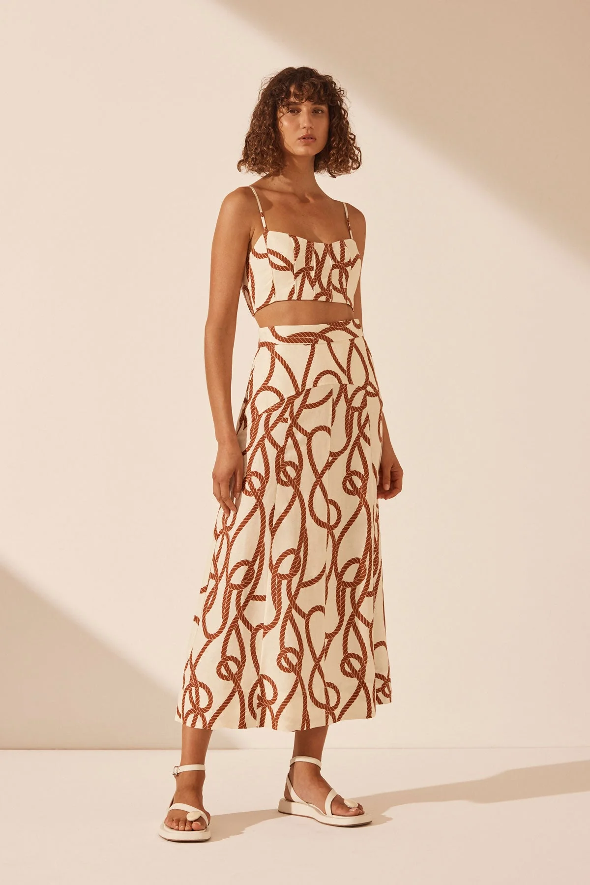 Mouillage Linen Panelled Fit & Flare Midi Skirt