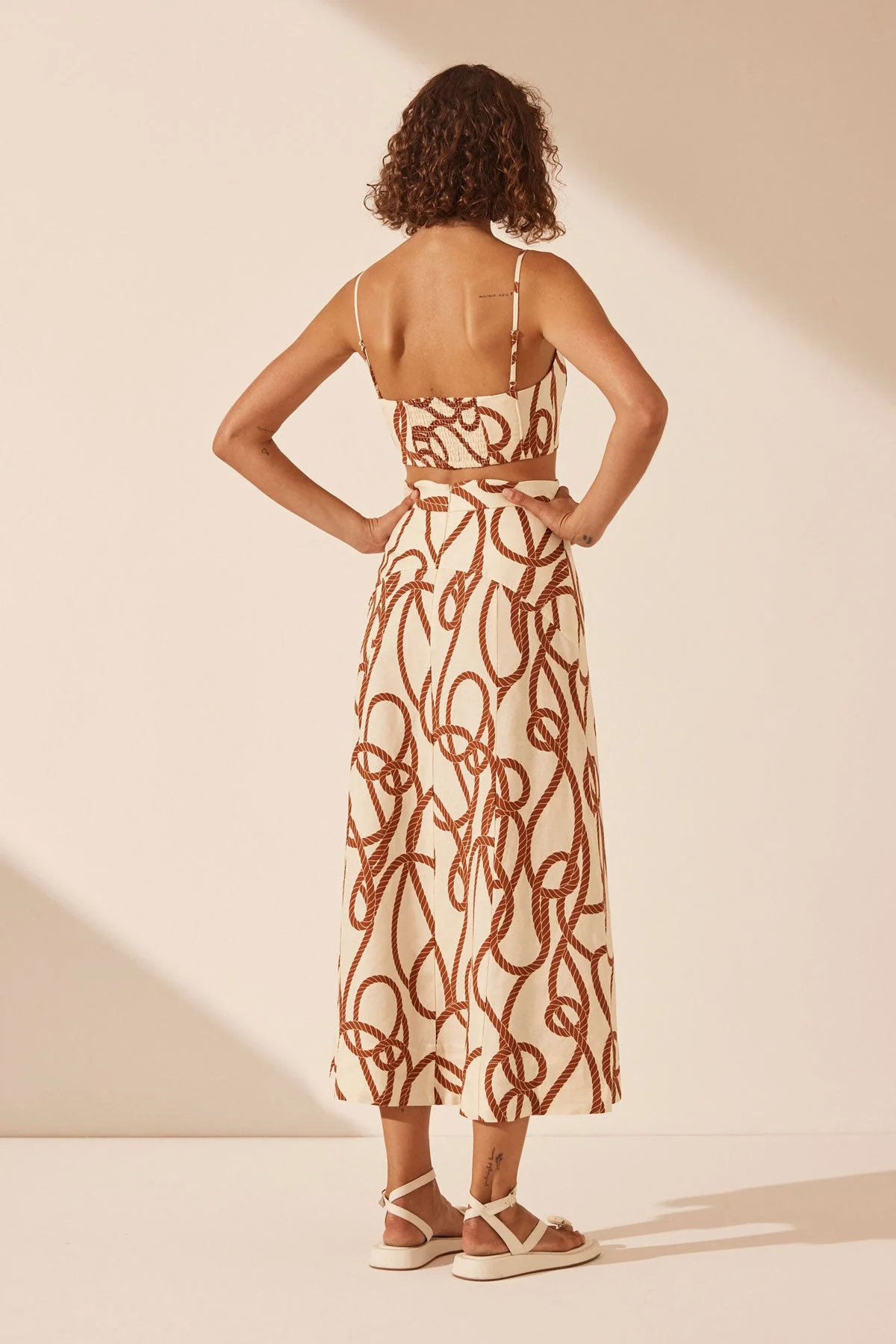Mouillage Linen Panelled Fit & Flare Midi Skirt