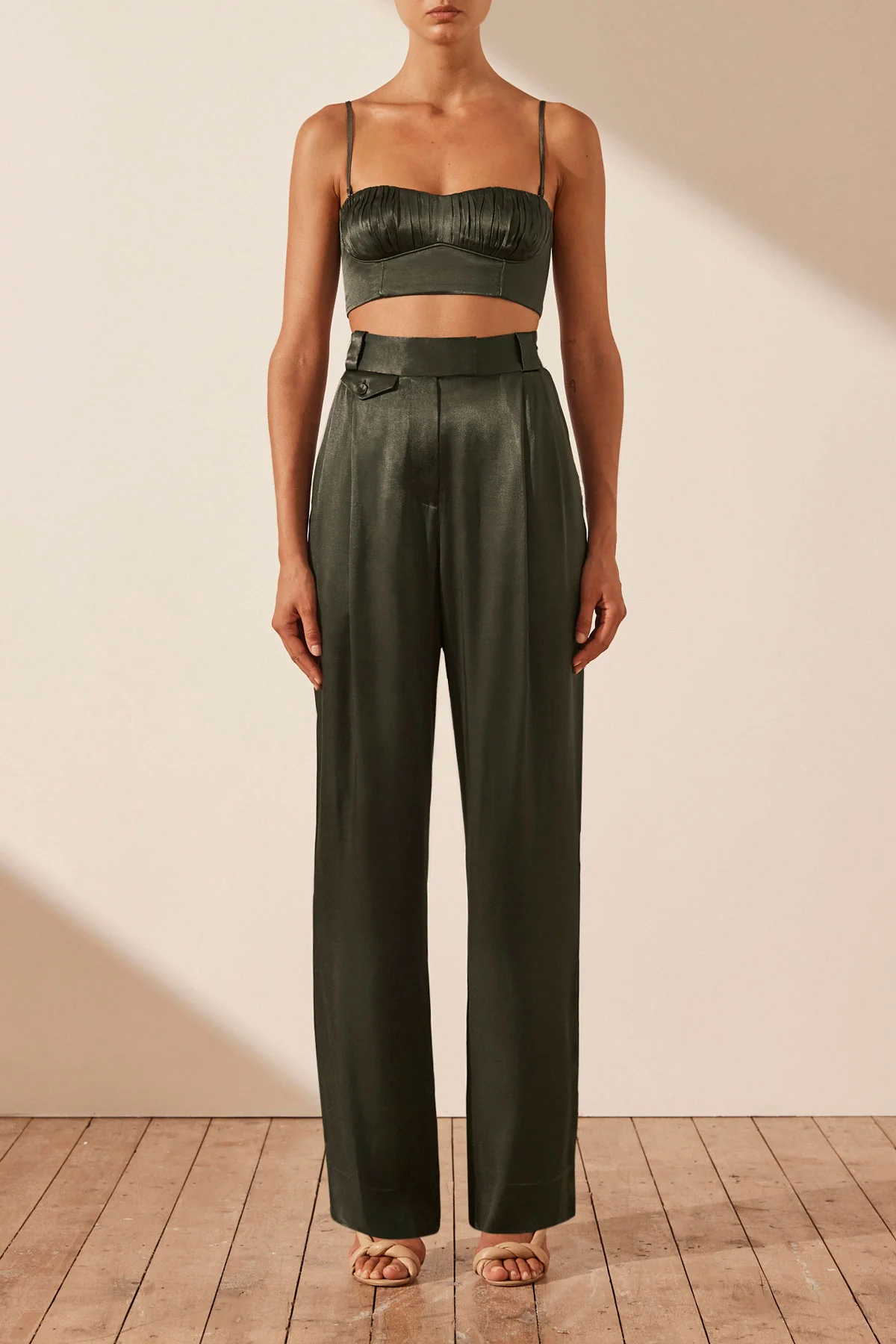 La Lune High Waisted Tailored Pant - Forest