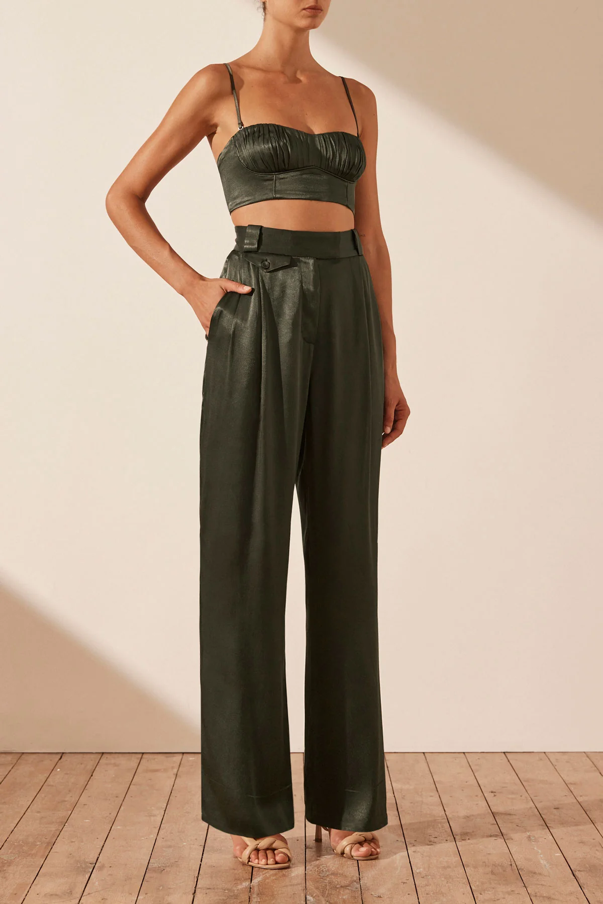La Lune High Waisted Tailored Pant - Forest