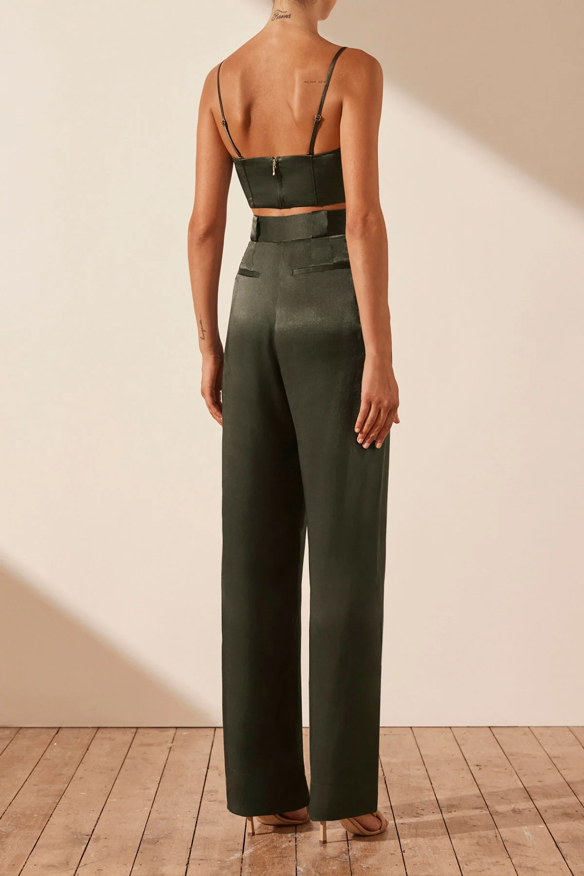 La Lune High Waisted Tailored Pant - Forest