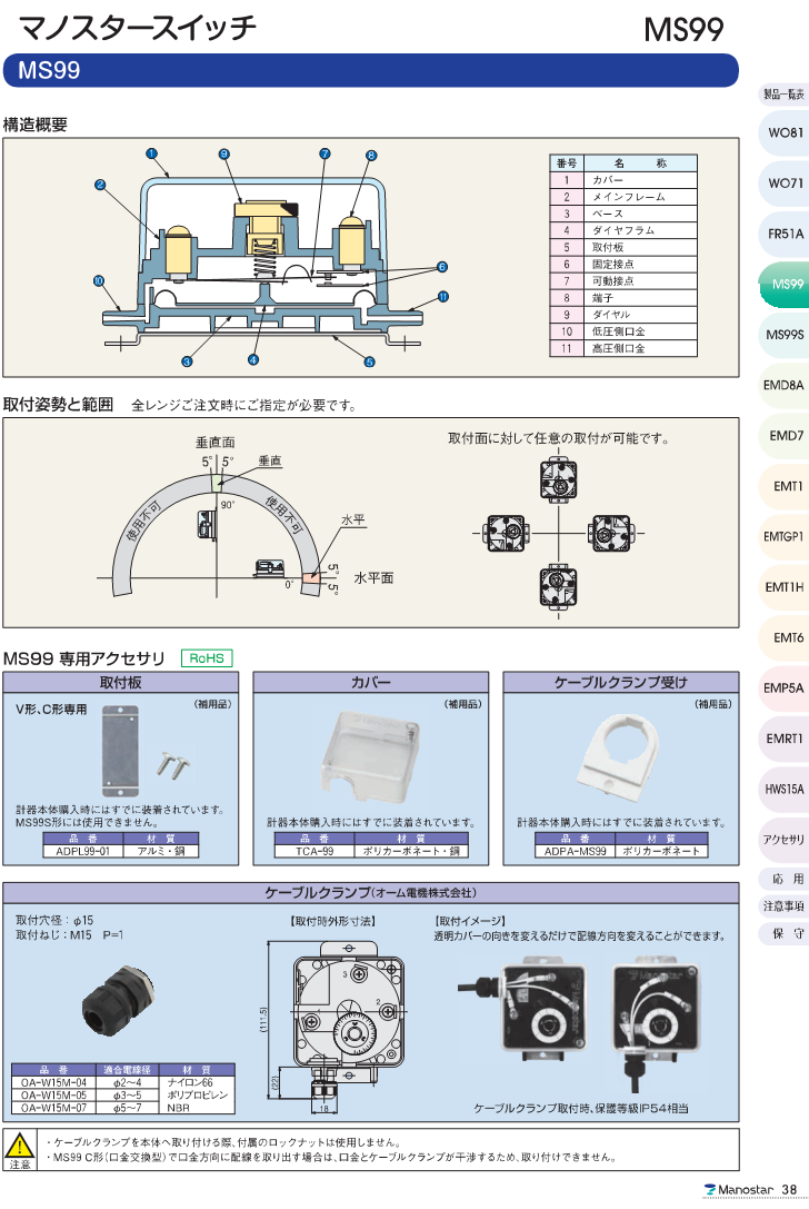 MANOSTAR山本电机微差压开关MS99LV,MS99LC - 陕西明瑞克自动化设备有限