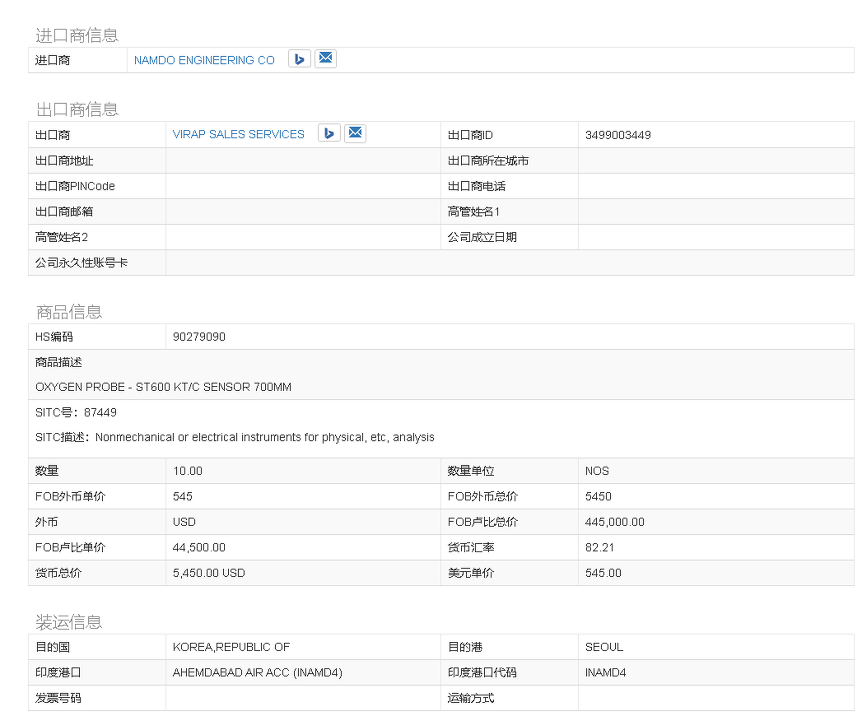 韩国关联型进口数据格式-来源于Beacon海关数据网