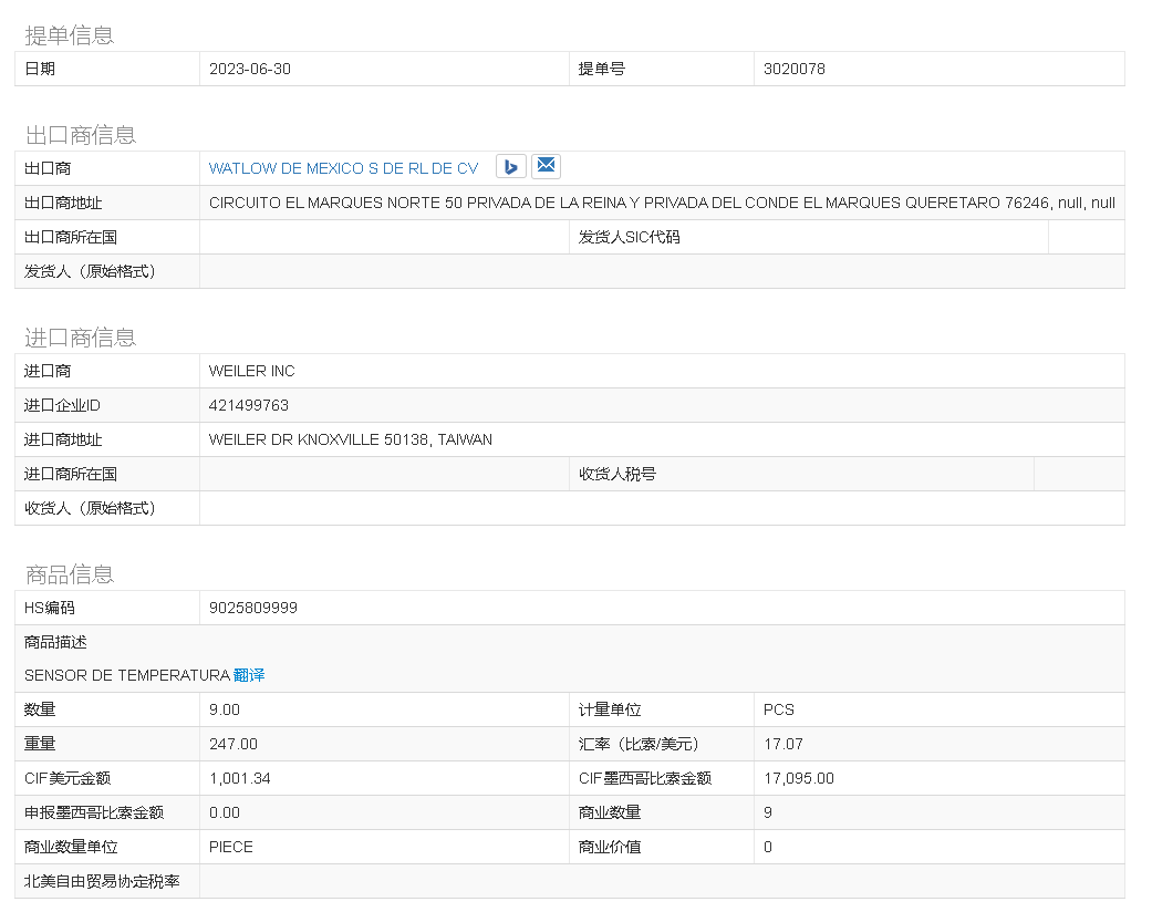 中国台湾进口提单数据格式-来源于Beacon海关数据网