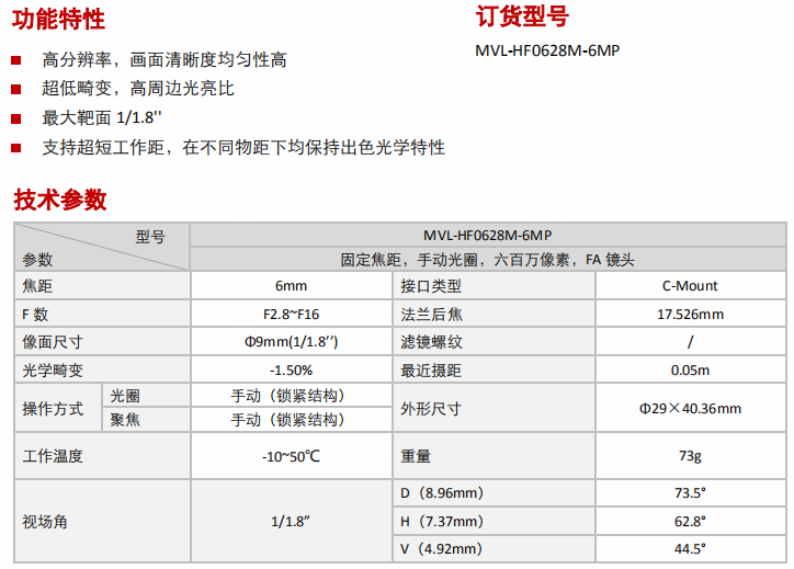 HF0628M-6MP产品参数