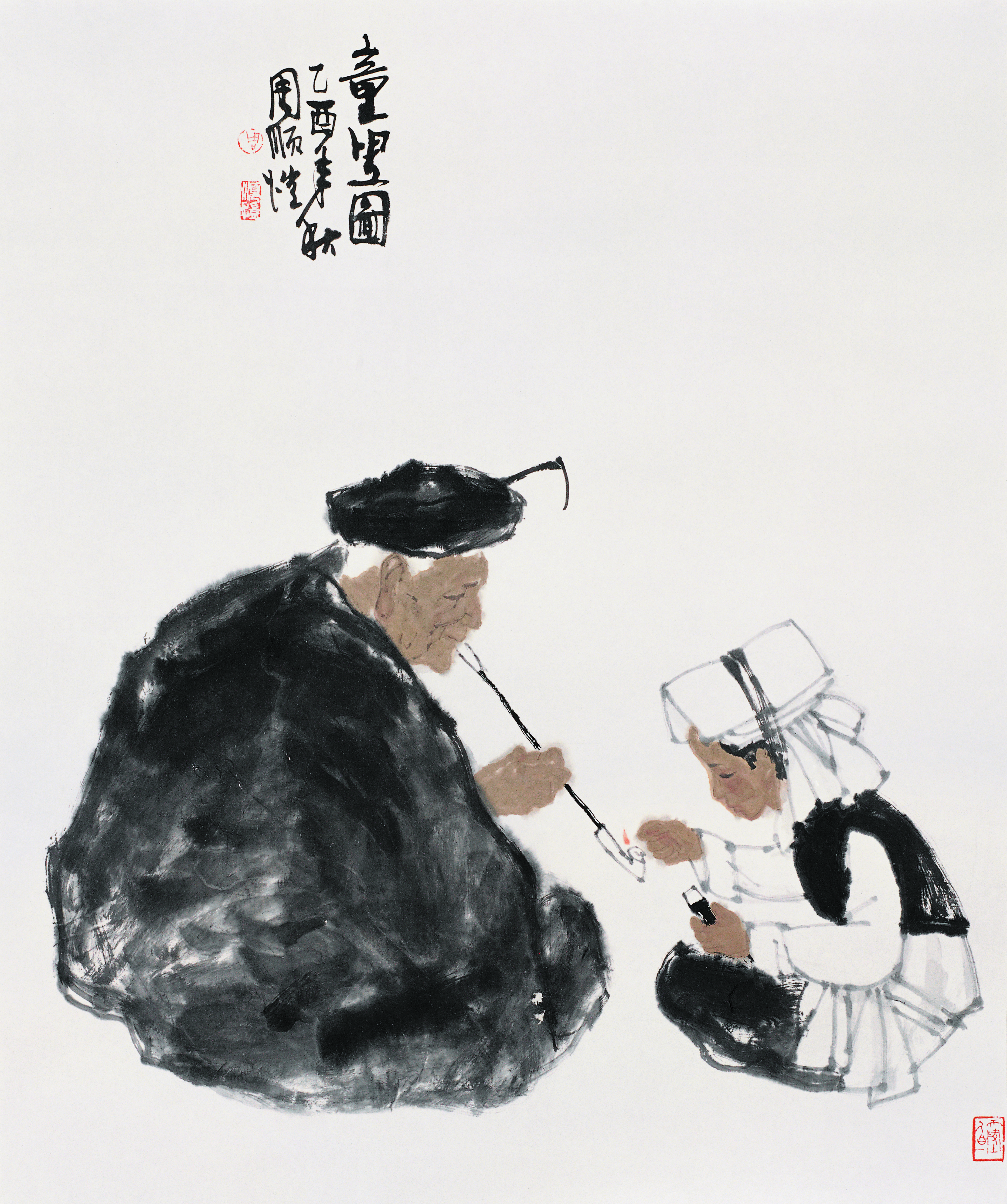 童叟图（中国画）95×81cm  1989年  周顺恺