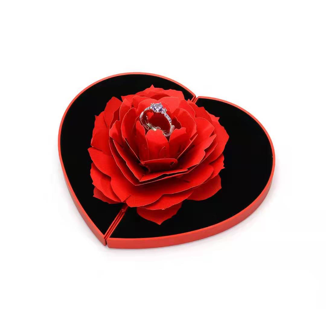 Heart Shape Rose Flower Ring Box (JB-08)