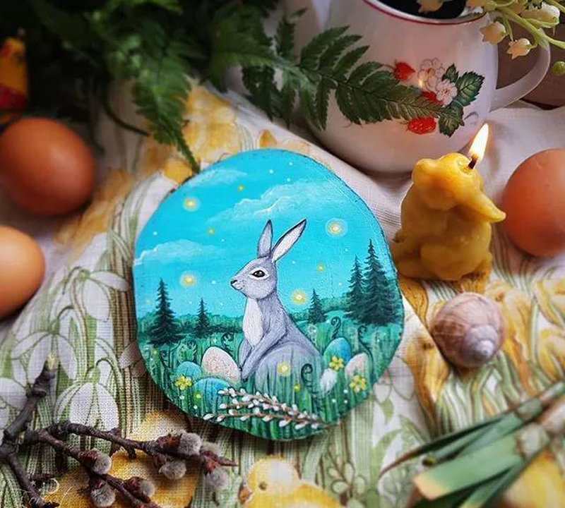 木头彩绘-可爱兔子