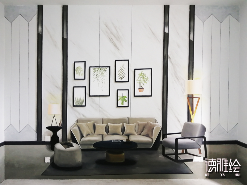 现代轻奢风格3D样板间手绘教程之沙发墙完成效果  