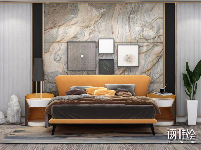 现代轻奢风格3D样板间彩绘之卧室手绘教程1效果图