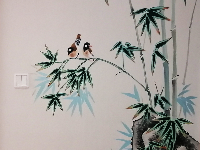 家装彩绘-青岛蔷薇公馆手绘背景墙之玄关背景墙局部