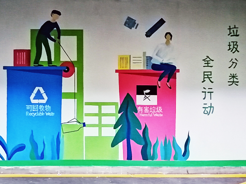 垃圾分类墙绘 | 垃圾分类，全民行动 | 青岛市北区垃圾分类集中区墙绘