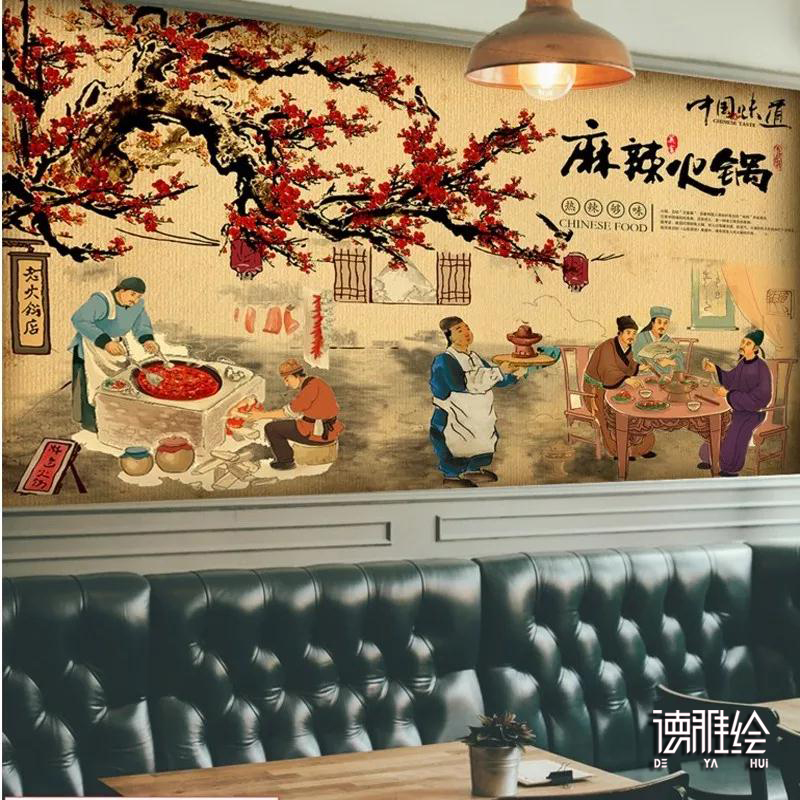 ▲手绘墙图片｜餐饮麻辣火锅店面墙绘设计效果图