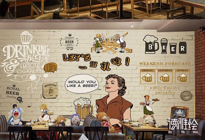 ▲手绘墙图片｜酒吧不仅仅只有酒，还有手绘墙 | 酒吧手绘墙设计效果图1