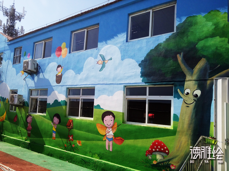 ▲幼儿园墙体彩绘 | 青岛新世纪幼儿园外墙彩绘  |  卡通人物