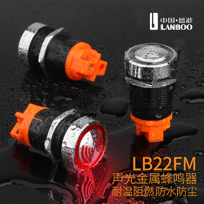 LB22FMQ（金屬蜂鳴器報警器22MM間斷閃光LED紅色發光斷續有源聲光24V）
