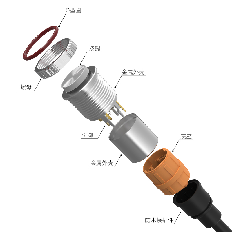 藍(lán)波新品金屬按鈕可帶防水LED燈發(fā)光電源按鍵自鎖自復(fù)位16mm19mm