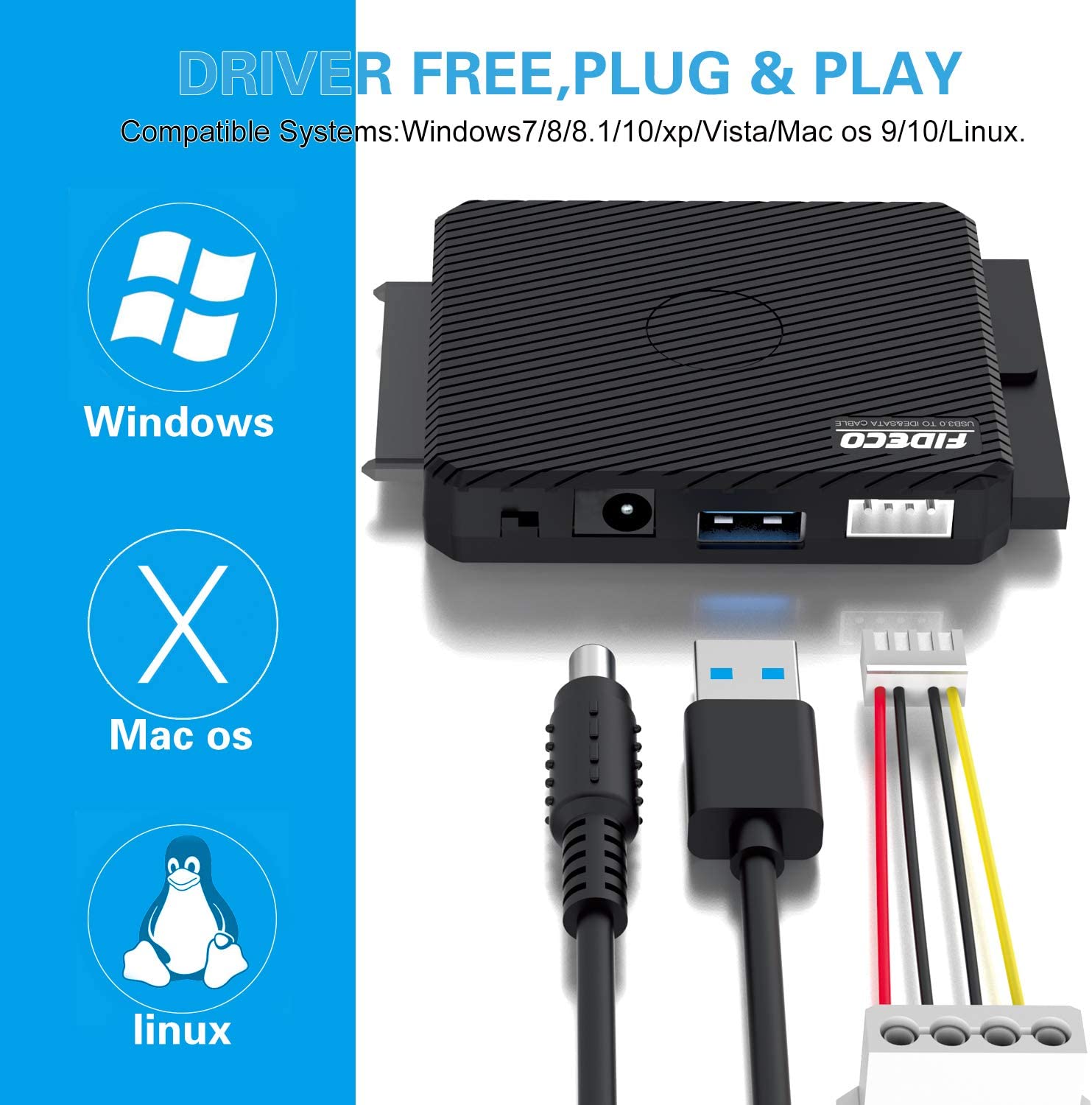 IDE Adapter Cable, FIDECO USB 3.0 to SATA Adapter Hard Drvie Converter IDE Cable for 2.5