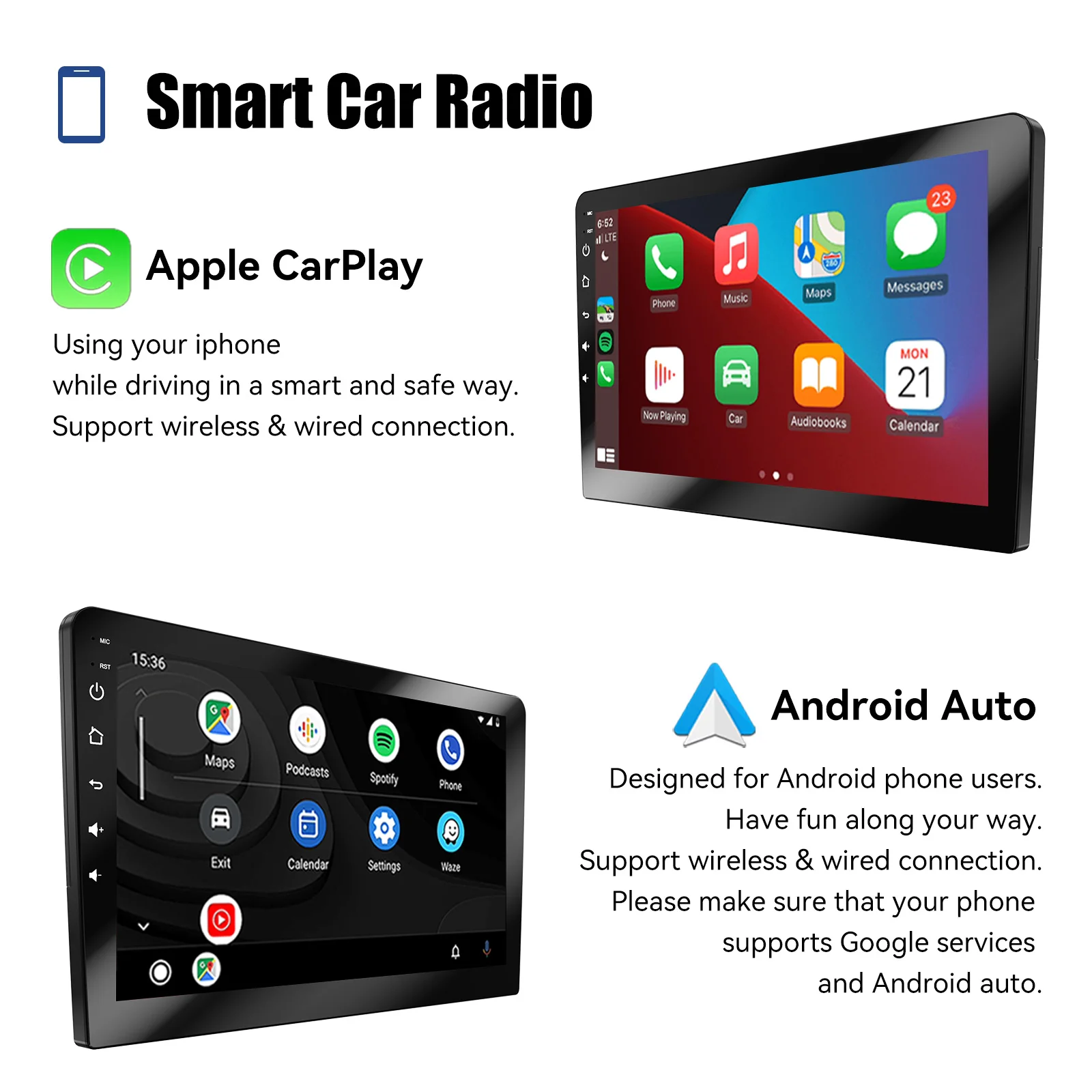 Car Radio Carplay Android Auto 10  Inch 4G 64G Universal Multimedia Player DSP AM RDS AHD GPS WIFI Autoradio