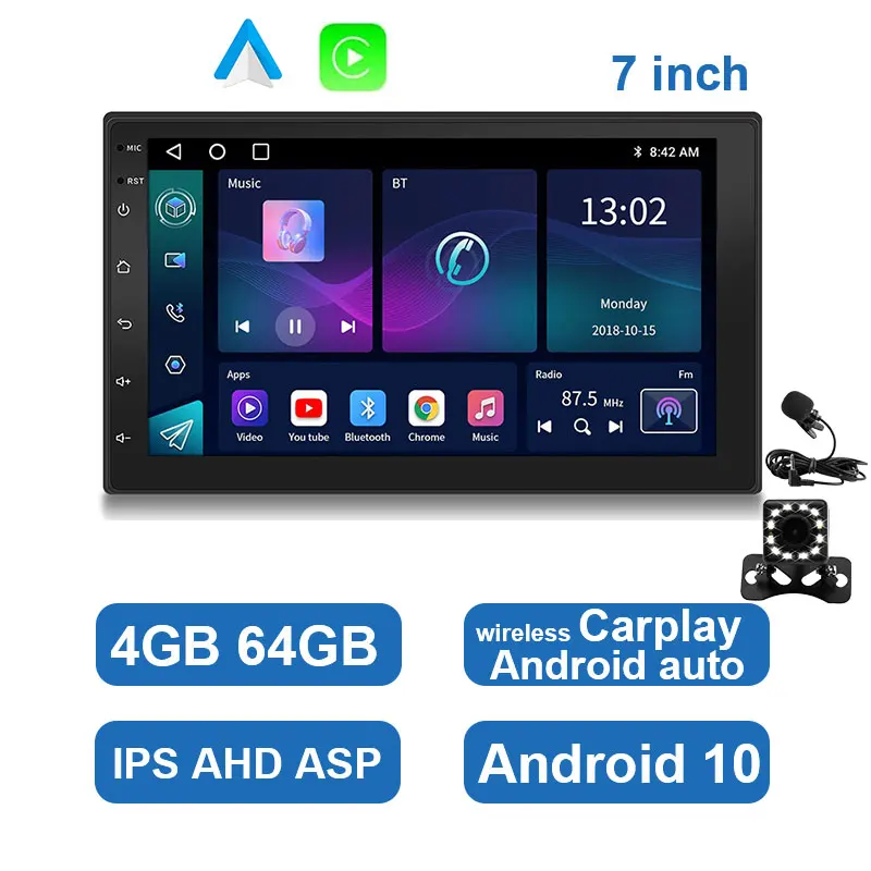 Car Radio Carplay Android Auto 7  Inch 4G 64G Universal Multimedia Player DSP AM RDS AHD GPS WIFI Autoradio