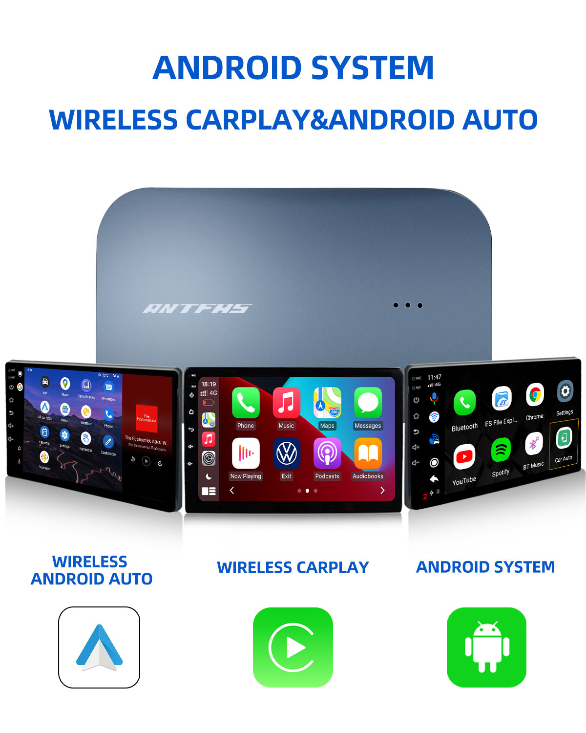 Wireless CarPlay Android Auto Multimedia Video Box Adapter,The Magic Box Support Netflix Spotify YouTube Car Video Built-in GPS,Android 10.0 System,Only for OEM Wired CarPlay Cars