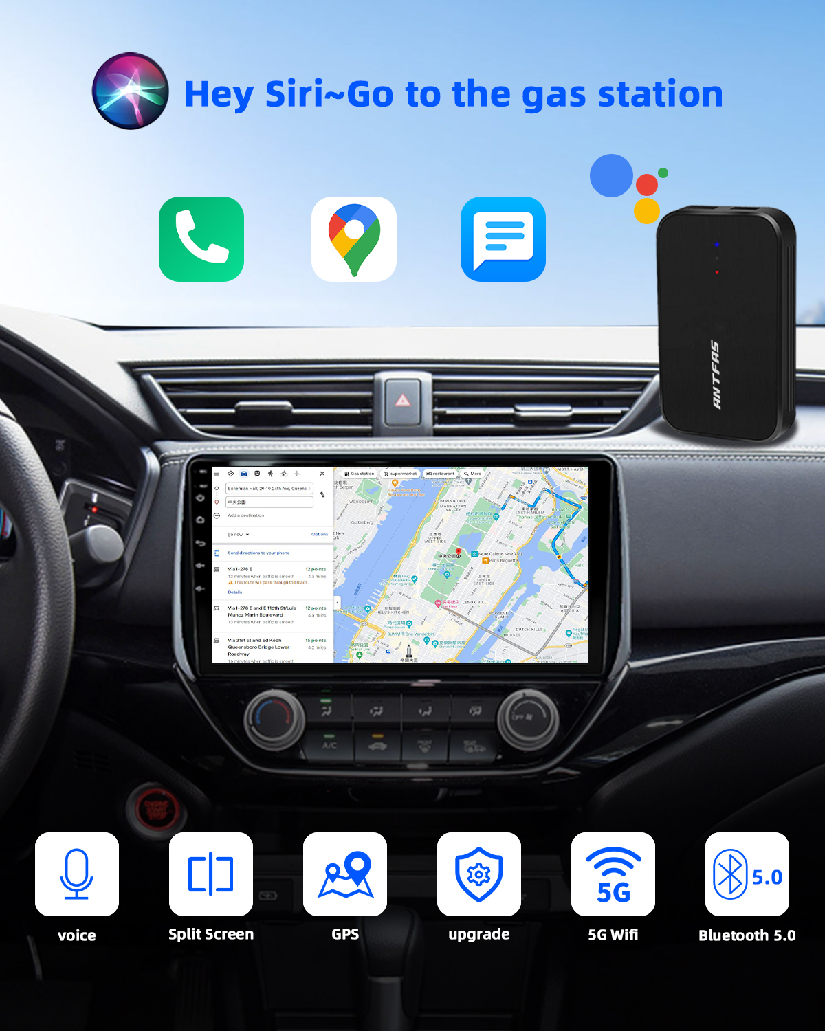 Wireless CarPlay Android AUTO Multimedia Video Box Adapter, Android 10.0 System, Built-in Navigation, Support YouTube Netflix Split Screen Plug & Play, Only for OEM Wired CarPlay Cars 2+32