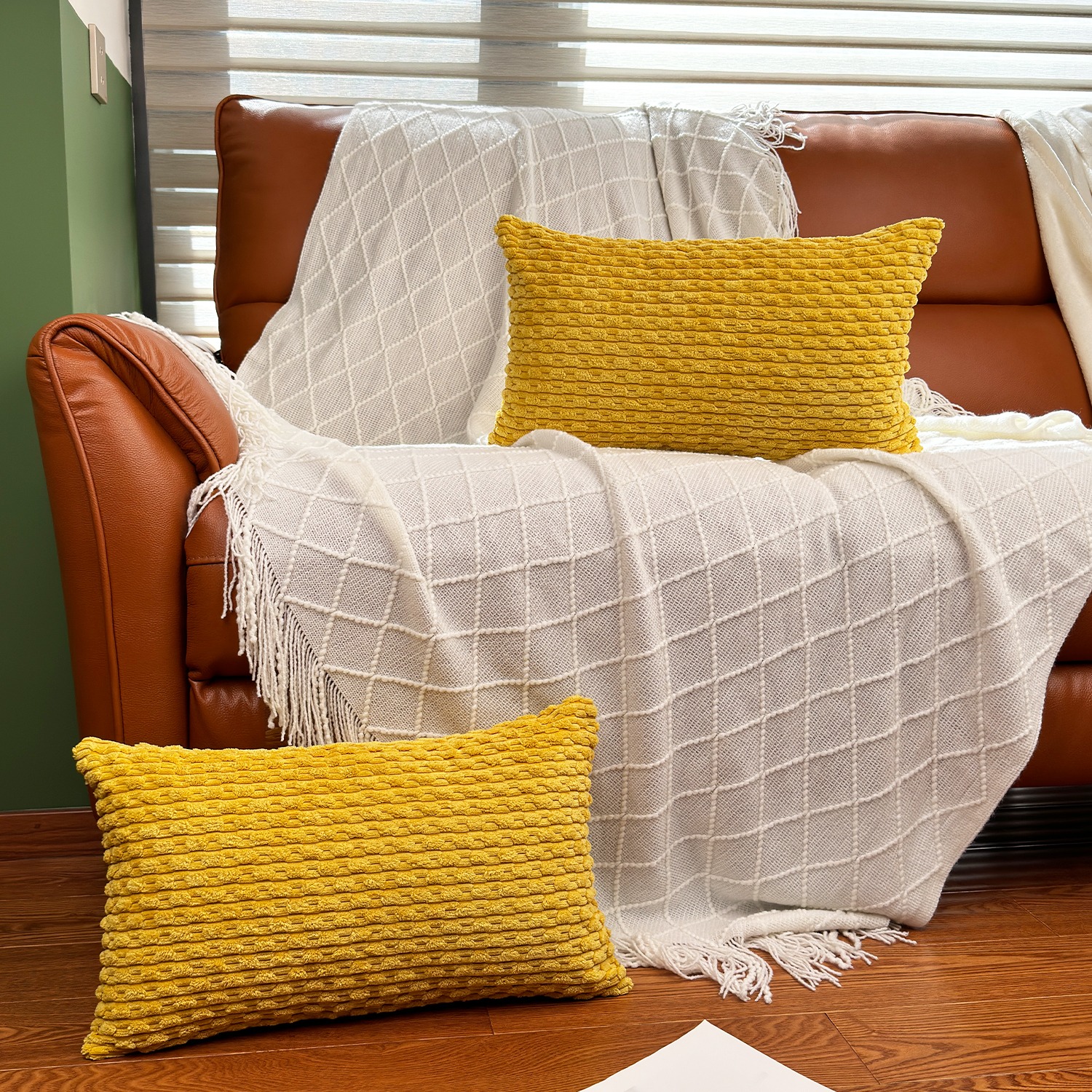 Corduroy Lumbar Pillow Covers Yellow