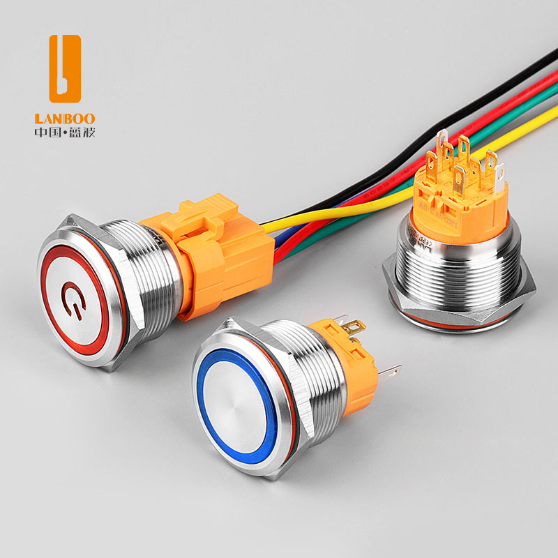 LB22A（22mm金属按钮开关，自复式自锁式可选，防水/防尘，红绿蓝黄白发光，9-24V 220V 多种发光类型/颜色/电压可选）