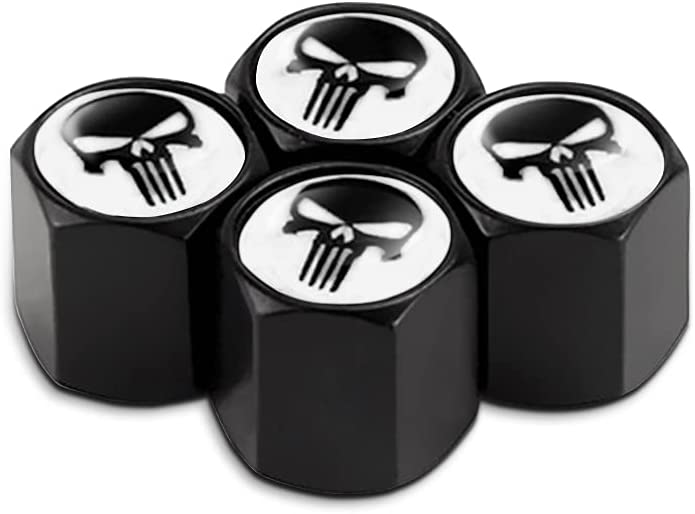 Dallfoll Skull Car Wheel Tire Valve Stem Caps, Airtight Dust Proof Covers, 4 Pack Universal Tire Air Valve Caps for Cars, Trucks, Bicycles, Car Accessories for Men and Women