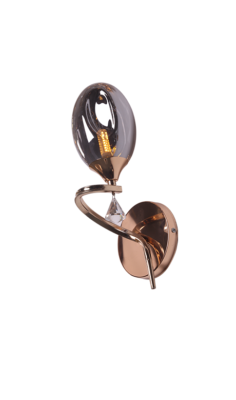 Gris Oval-Shape Glass With Wavy Iron Frame Wall Lamp