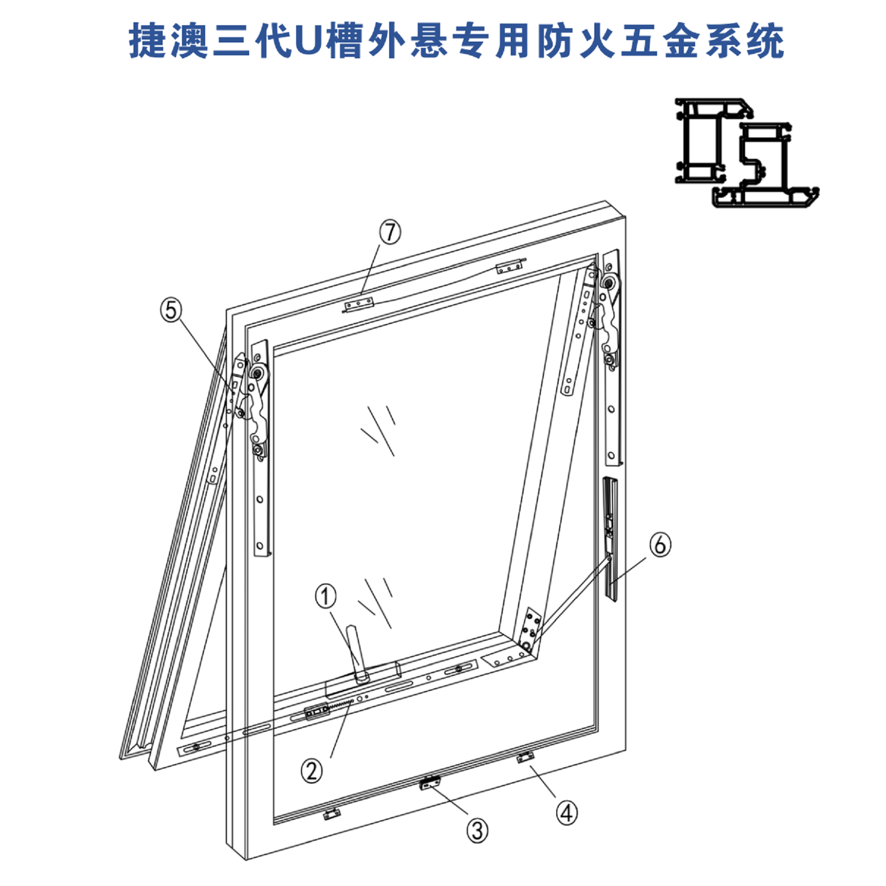 Special fireproof hardware system for external suspension of U trough in Jieao