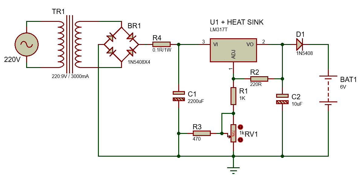 6V Lead-Acid battery charger circuit with LM317