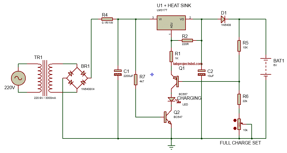 6V Lead-Acid battery charger circuit with LM317