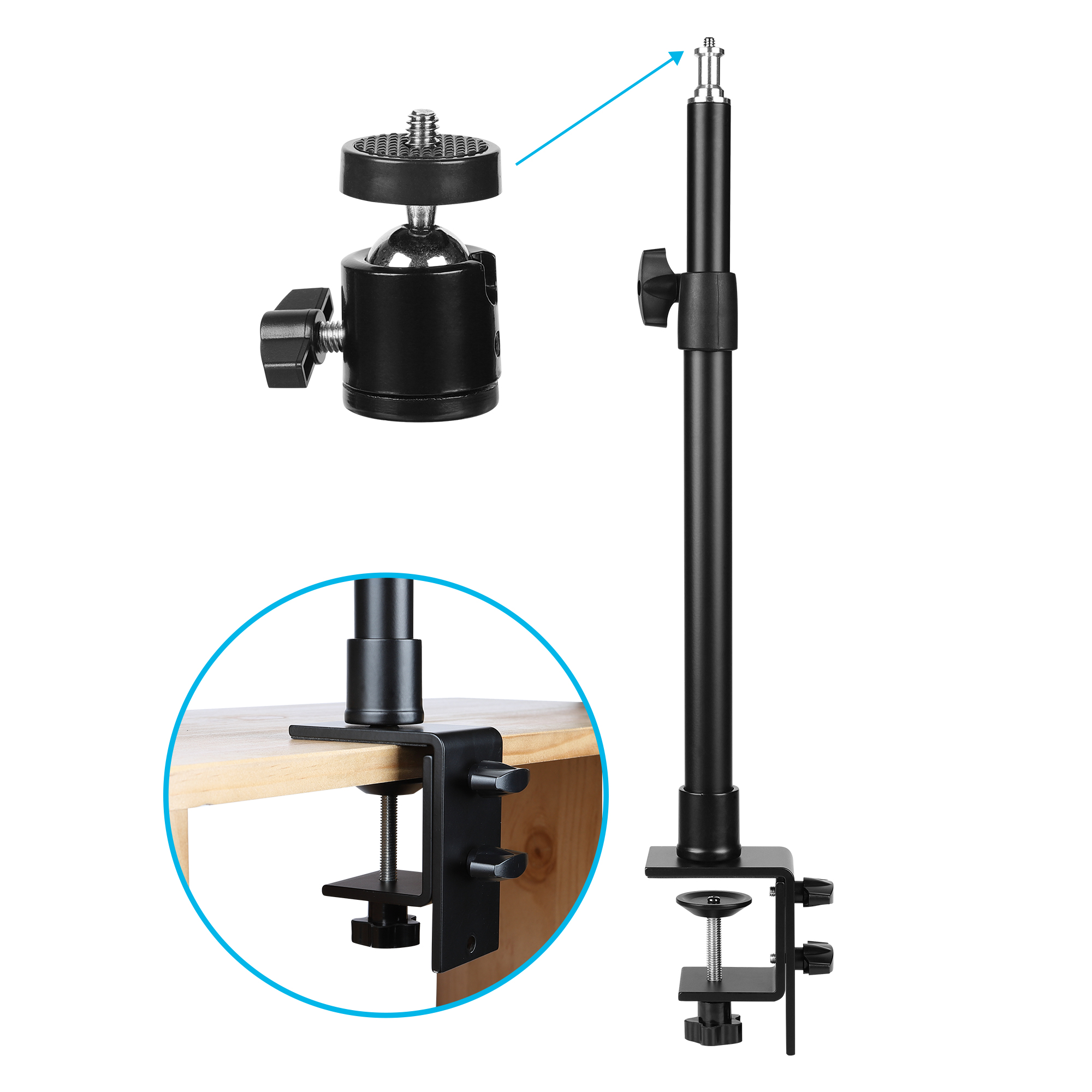Desk Mount Stand DSLR Camera Desk Mount C Clamp Light Stand, 13.7