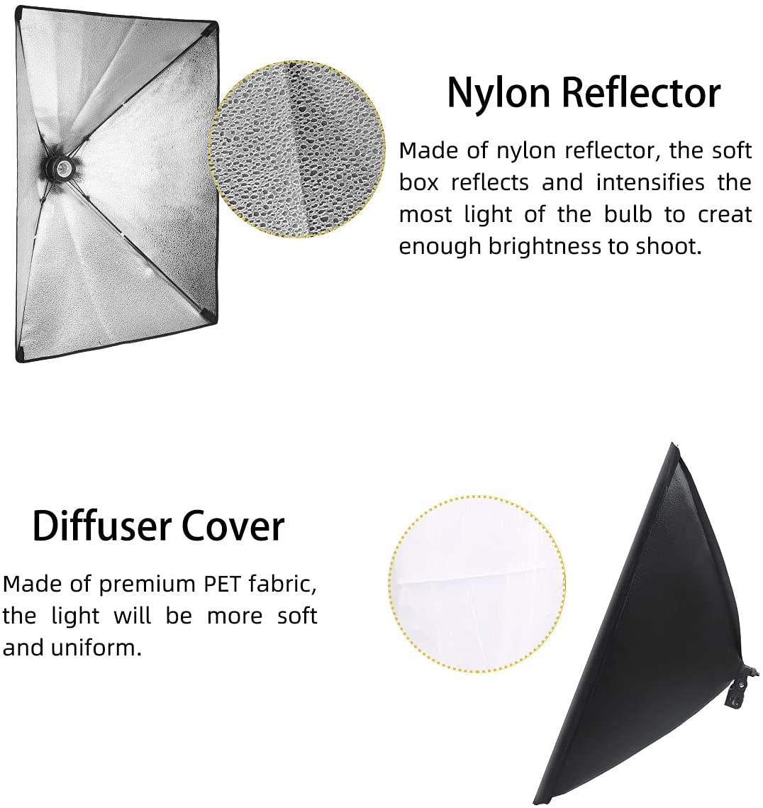 Sharp Softbox Lighting Kit Photography Studio Continuous Lighting Equipment 20x 27 inch & E27 150W Bulbs 5500K Photo Equipment for Model Portraits Advertising Video Shooting Photography