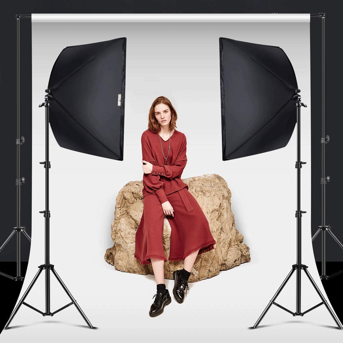 Sharp Softbox Lighting Kit Photography Studio Continuous Lighting Equipment 20x 27 inch & E27 150W Bulbs 5500K Photo Equipment for Model Portraits Advertising Video Shooting Photography