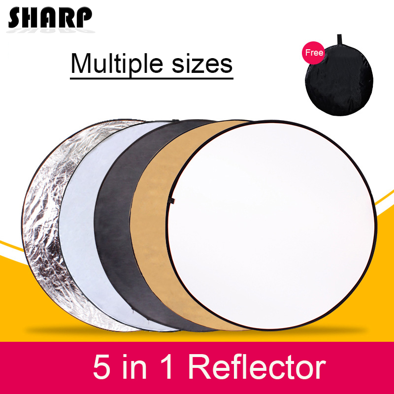 Sharp 43 Inch/110 Centimeter Light Reflector 5-in-1 Collapsible Multi-Disc with Bag - Translucent, Silver, Gold, White and Black for Studio Photography Lighting and Outdoor Lighting