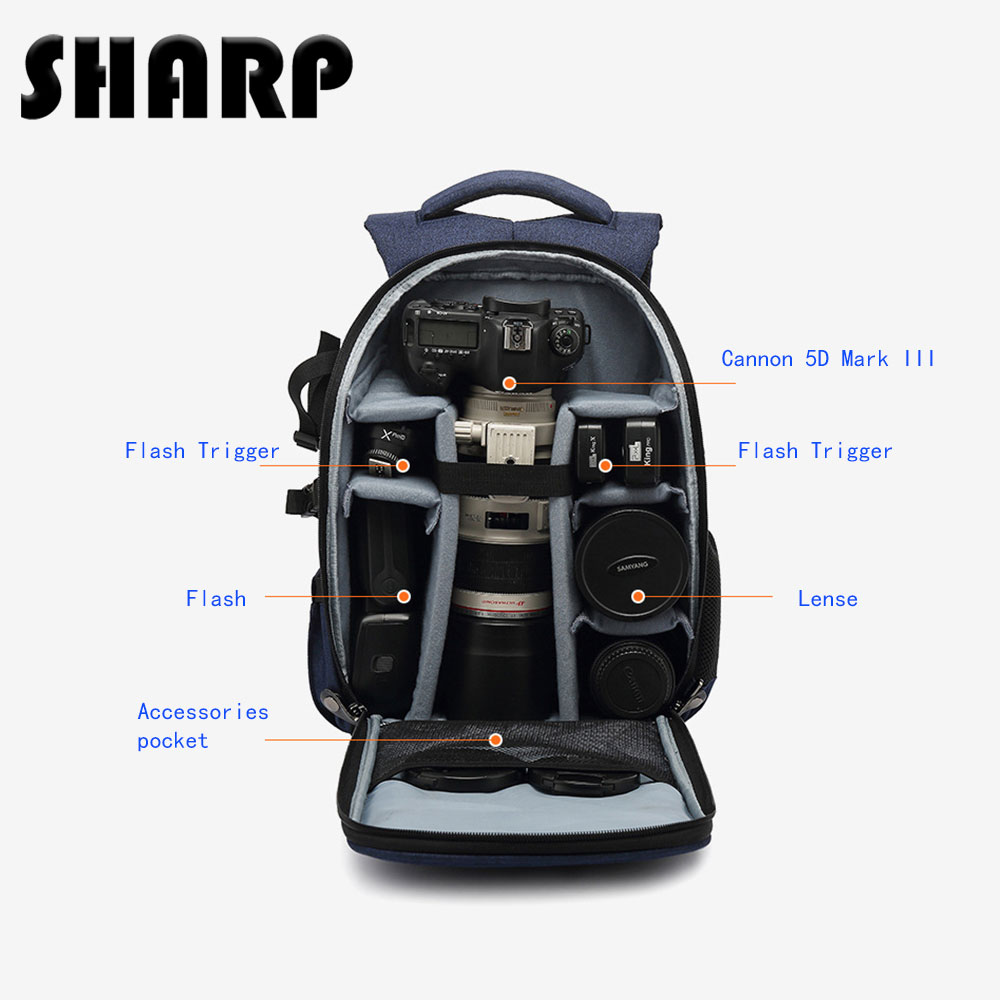 SHARP Camera Backpack Waterproof Camera Bag Large Capacity Camera Case Photography Backpack with 14Inch Laptop Compartment Rain Cover for Men Women Photographer DSLR SLR Cameras Lens Tripod