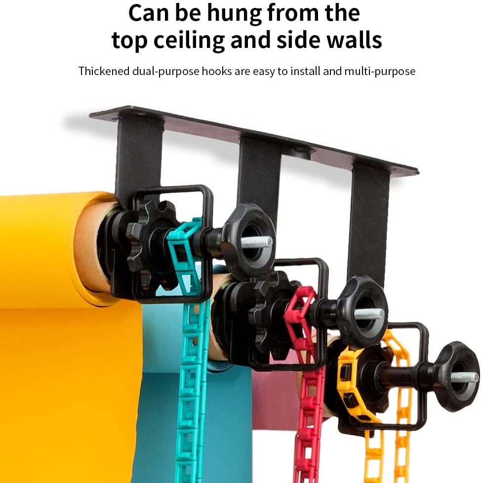 Photography 3 Roller Wall Mount Manual Background Roller Support System with 2 Tri-fold Hooks, 6 Expand Bars and 3 Chains, for Holding 3 Backdrops